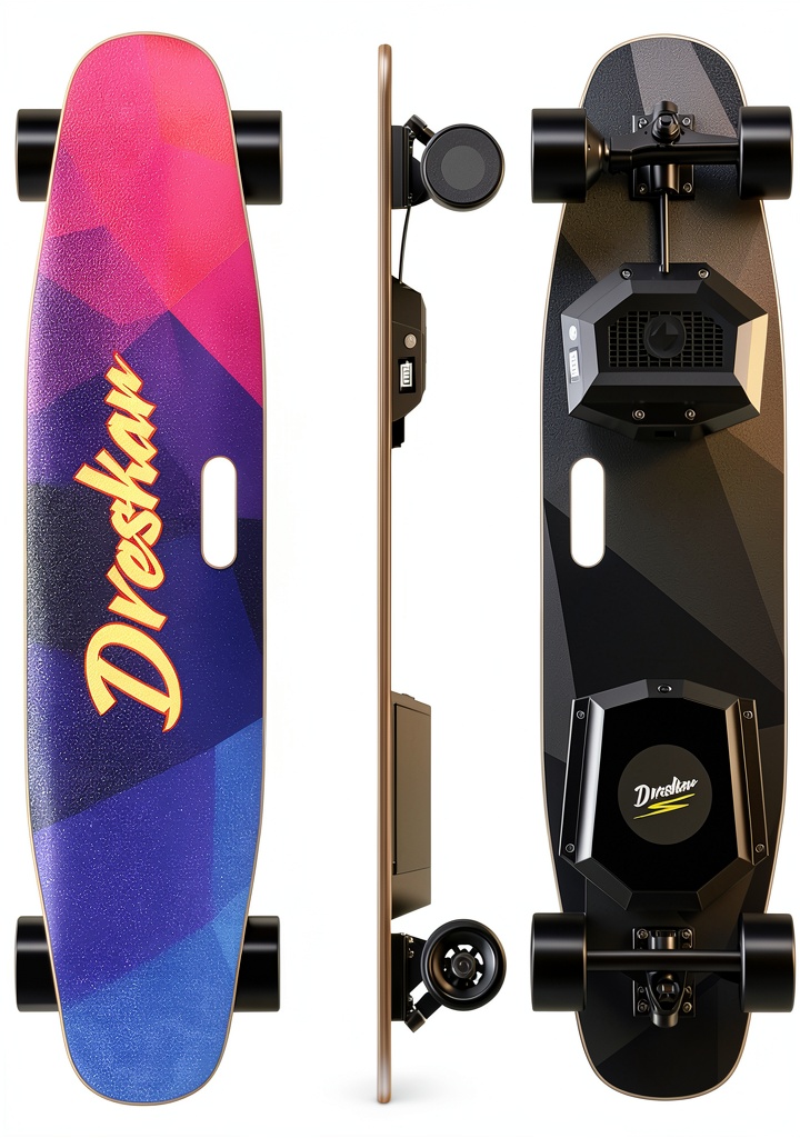 DresKar FT003 electric longboard in pink color on a smooth pavement