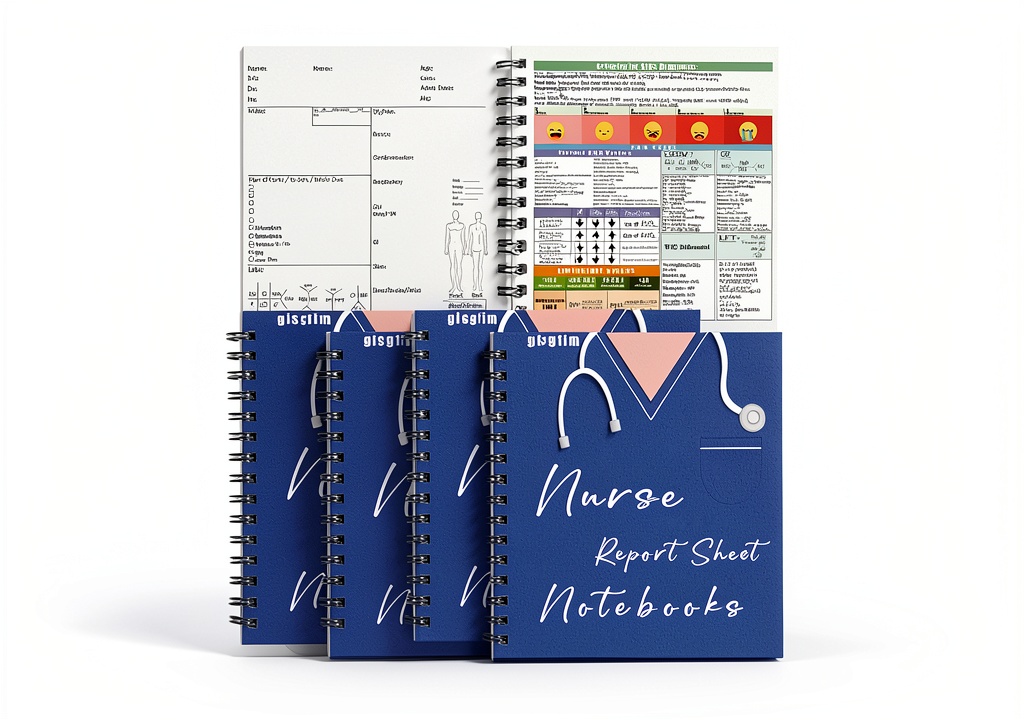 Nurse report notebook with 50 sheets and 100 patient templates