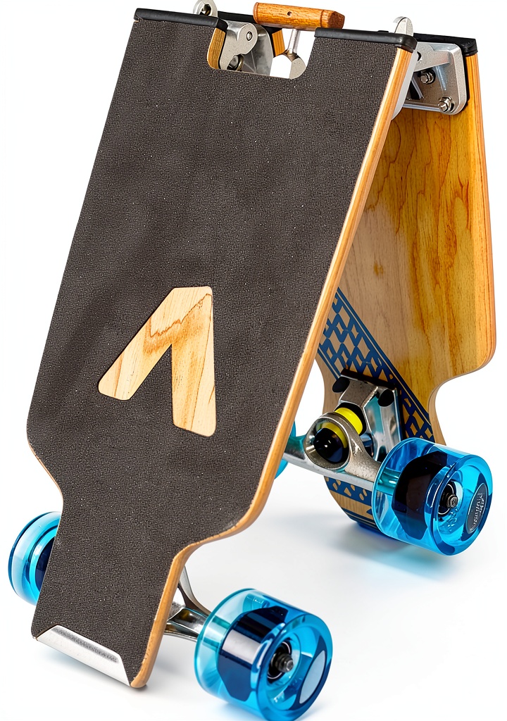 BOARDUP folding longboard in natural wood grain color