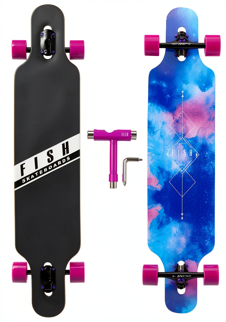 Installing Fish Skateboards Galaxy Longboard Aluminum 104cm on a wooden desk
