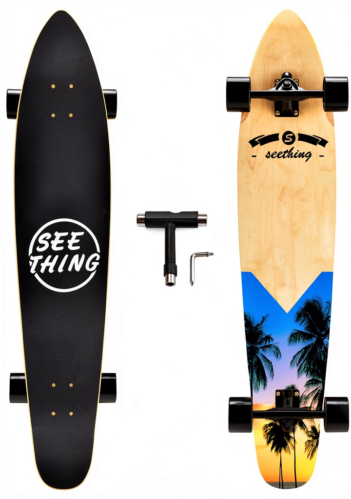 'Seething Longboard in Seaside color on a paved path'