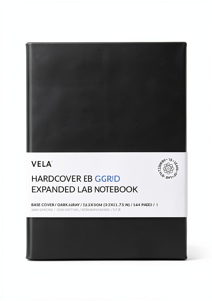Installing Vela Sciences Laboratory Notebook, Dark Gray, 8.5x11-inch on a wooden desk