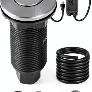 VEVOR Garbage Disposal Air Switch Kit, Dual Outlet Sink Top Air Switch for Food Waste Disposal, 3.5-inch Long Brushed Silver Stainless Steel ON/OFF Air Button for Granite, Marble, Quartz Countertops-0
