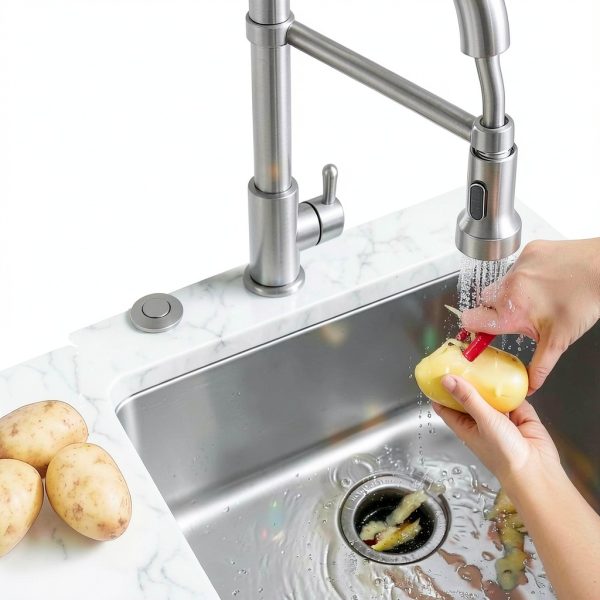 VEVOR Garbage Disposal Air Switch Kit, Dual Outlet Sink Top Air Switch for Food Waste Disposal, 3.5-inch Long Brushed Silver Stainless Steel ON/OFF Air Button for Granite, Marble, Quartz Countertops-7